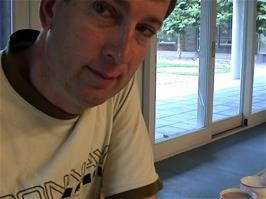Michael tries to enjoy breakfast in peace at Lausanne Youth Hostel